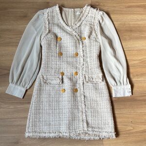 Tweed Dress with Sheer Sleeves